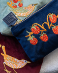 Strawberry Thief Embroided Velvet Pouch, Small