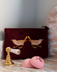 Strawberry Thief Embroided Velvet Pouch, Medium