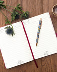 Strawberry Thief A5 Notebook Hard Cover with Pen - Raspberry with Indigo Pen