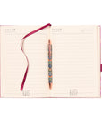 Strawberry Thief A5 Notebook Hard Cover with Pen - Raspberry with Indigo Pen