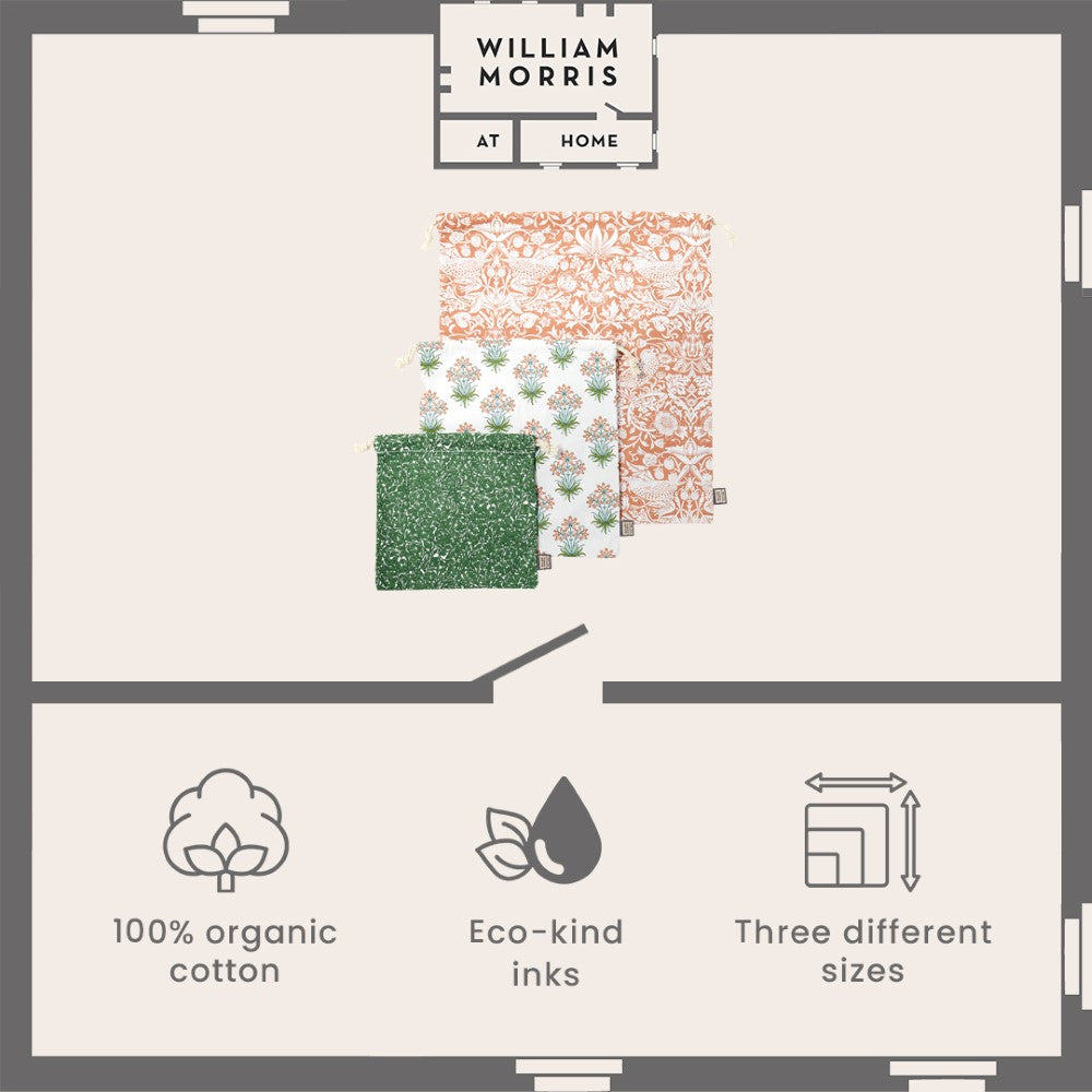 William Morris At Home Useful & Beautiful 3 Grocery Bags infographics