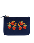 Strawberry Thief Embroided Velvet Pouch, Small