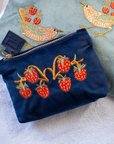 Strawberry Thief Embroided Velvet Pouch, Small