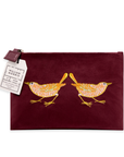Strawberry Thief Embroided Velvet Pouch, Medium